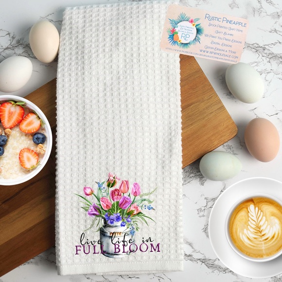None Other - Live Life in Full Bloom Waffle Weave Towel
